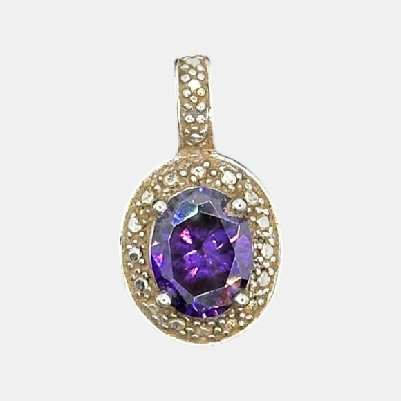 Vintage Sterling Silver Pendant With Oval Tanzanite Gemstone Textured Frame Mark - Picture 6 of 7